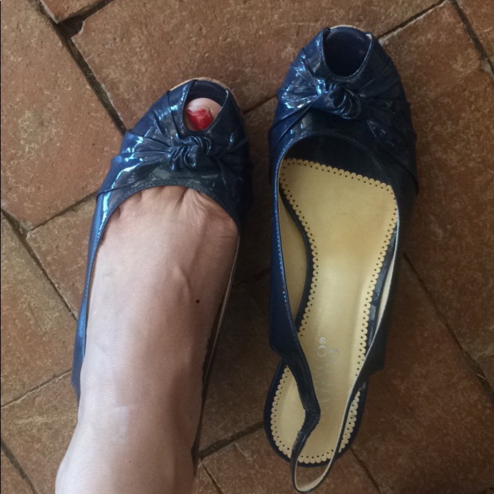 Franco Sarto patent peep toe sling back wedges 7.5 - Picture 6 of 11